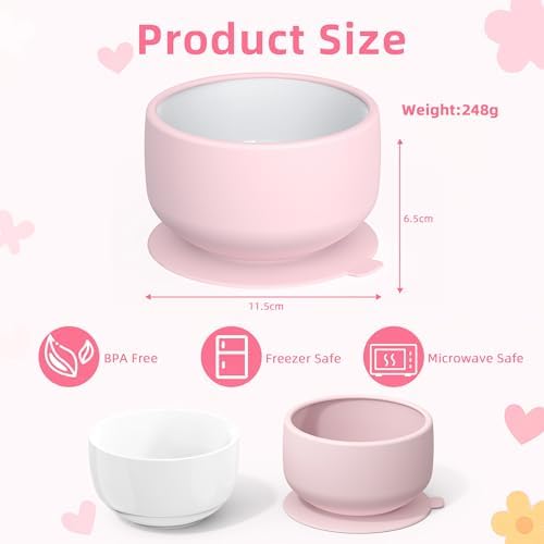 KingKam 2-Pack Porcelain Bowls with Silicone Suction Sleeve - PinkPurple
