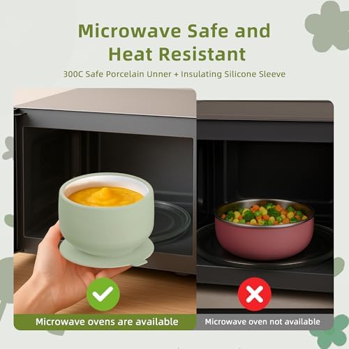 KingKam Kids Porcelain Bowls with Silicone Suction Sleeve 2-Pack