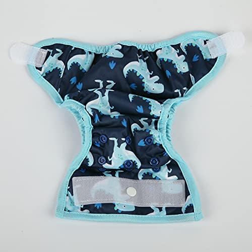 Newborn Baby Cloth Diaper Cover with Hook Loop Blue Dinosaurs