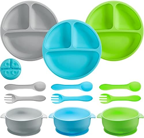 Chengu 9 Pcs Silicone Baby Suction Plates Bowls Feeding Set 1