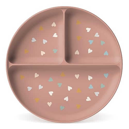 Simple Modern Silicone Plate for Baby Toddler Hearts on Pink