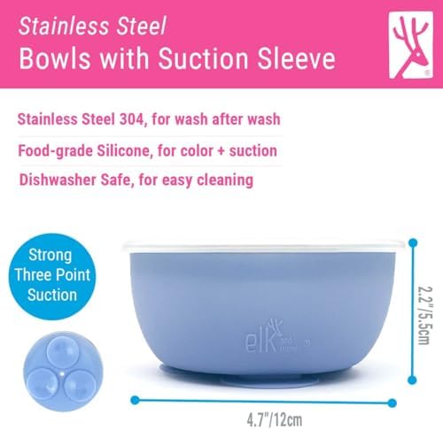 Elk and Friends 4 Pack Suction Stainless Steel Bowls for Babies Toddlers