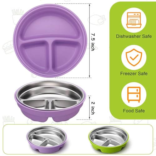 Nuogo 2 Pcs Stainless Steel Baby Plates with Suction and Silicone Shell 1