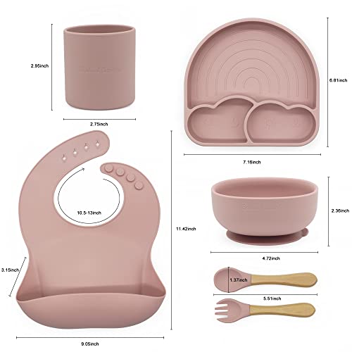 Rainbow Butterflies 7-Piece Silicone Feeding Set - Baby Pink