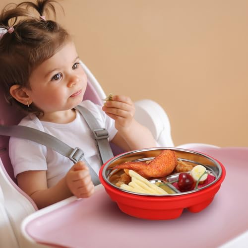 Nuogo 2 Pcs Stainless Steel Baby Suction Plates with Silicone Shell