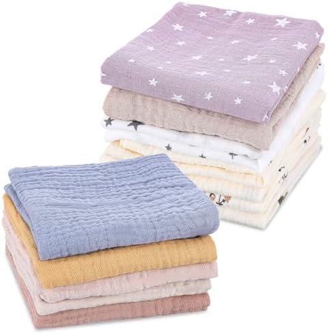 12Pcs Baby Muslin Washcloths Set for Newborn and Kids