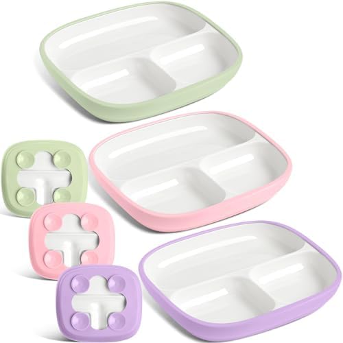 Domensi 3-Piece Suction Porcelain Plates for Kids