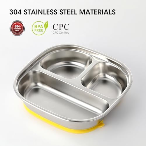 AIEVE Stainless Steel Baby Plate with Suction Base and Dividers