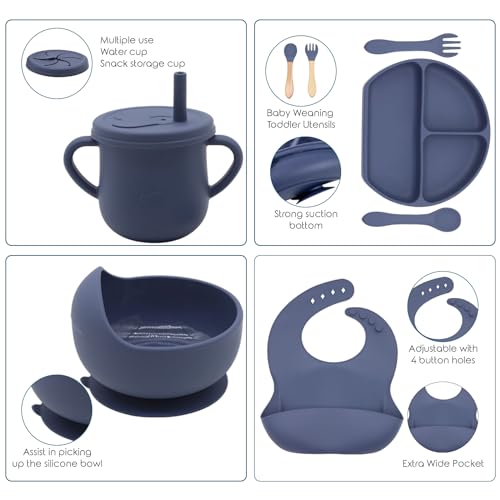 Dormlony 100 Silicone Baby Feeding Set Navy Blue