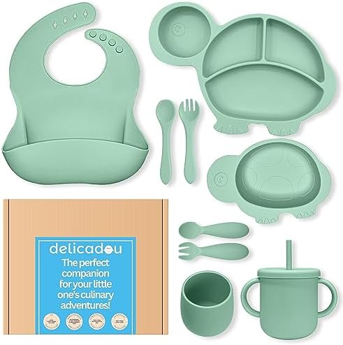DELICADOU 9-Piece Baby Led Weaning Set with Turtle Shape