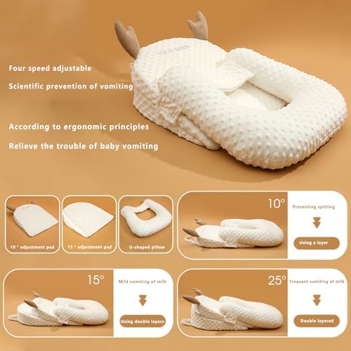 Anti Reflux Bassinet Lounger for Nursing Baby Pillow with Adjustable Slopes White