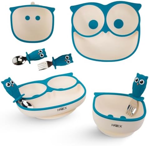 HZEX Owl Themed Silicone Feeding Set for Toddlers - 4 Piece