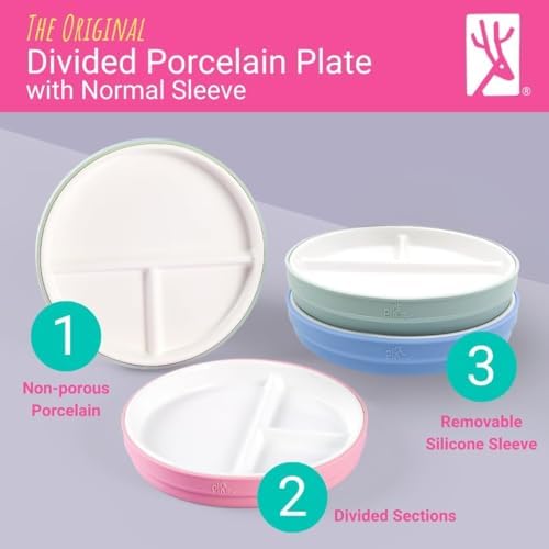 Elk and Friends Porcelain Divided Plates with Silicone Sleeves for Kids