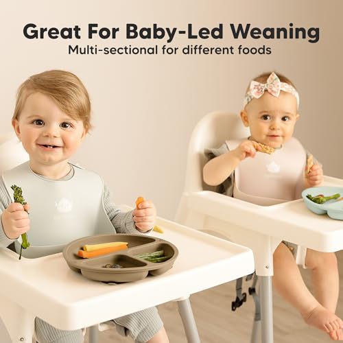 KeaBabies Suction Plates - 3-Pack BPA-Free Toddler Plates with Strong Grip