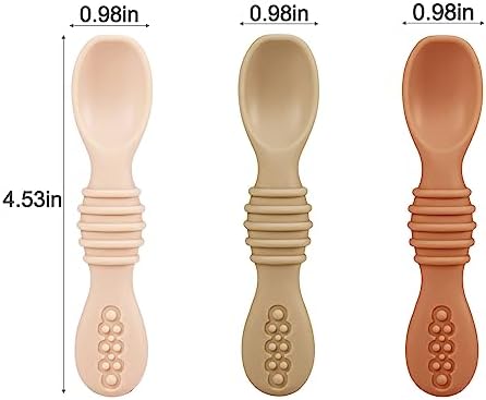 PandaEar 3 Pack Toddler Plates with Spoons - PinkBrownBrick Red 1