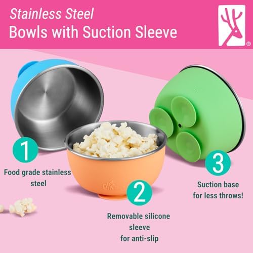 Elk and Friends 4 Pack Suction Stainless Steel Bowls for Babies Toddlers