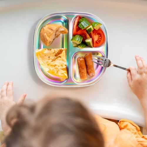 AIEVE Stainless Steel Kids Plates Pack of 4 with Lids