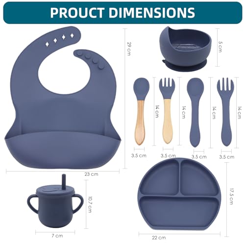 Dormlony 100 Silicone Baby Feeding Set Navy Blue