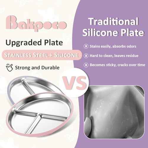 Bakpoco Stainless Steel Toddler Plate with Suction