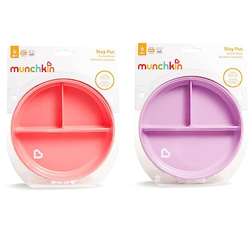 Munchkin Stay Put Suction Plates for Baby Toddler 3 Sections Pink Purple