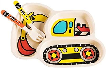 Kids Plates Set with Fork and Spoon 9-Piece Construction Themed Dinnerware