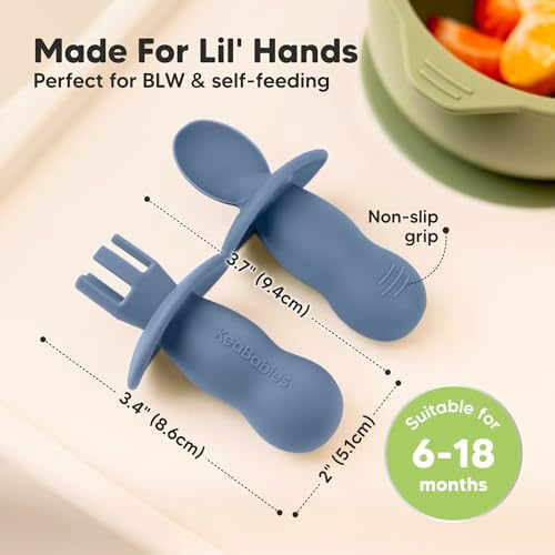 KeaBabies 2-Pack Suction Baby Bowls with Lids and Spoons Forks Set