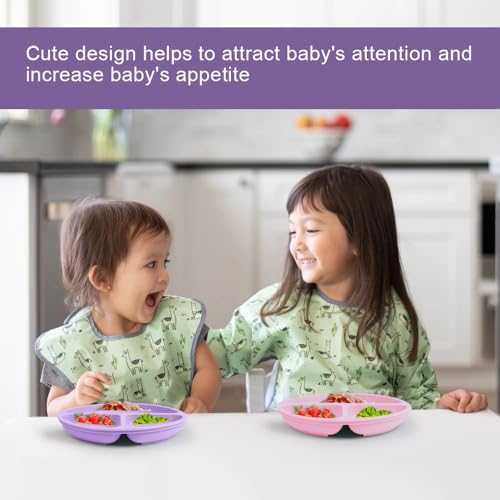 Vicloon Suction Plates 2 Pcs BPA-Free Toddler Silicone Plates with Divided Design