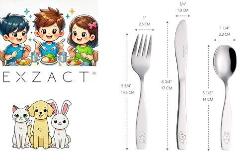 Exzact Kids 9pcs Flatware Set with Animal Engraving