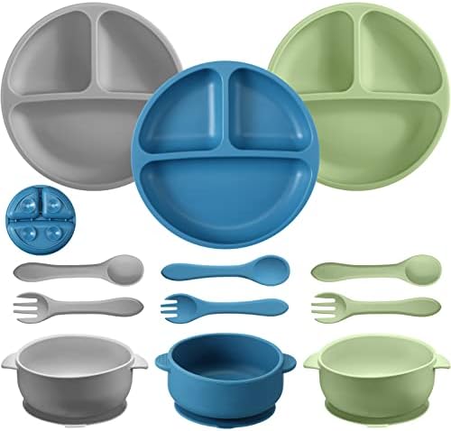 Chengu 9 Pcs Suction Plates Bowls and Utensils Set for Babies Toddlers