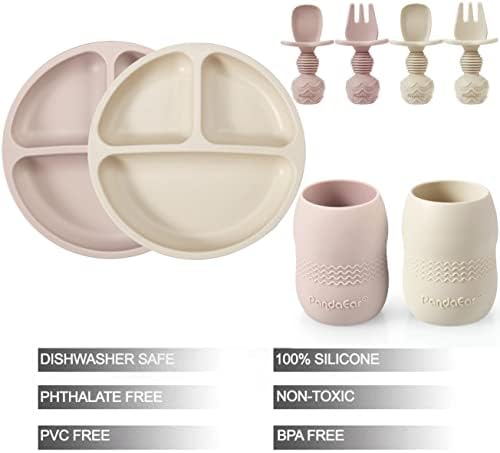 PandaEar Silicone Baby Feeding Set 2 Pack - BPA Free Divided Plate Cups