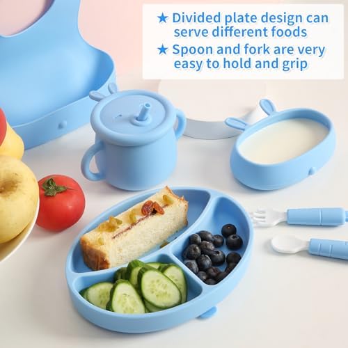 EuChoiz Silicone Baby Feeding Set with Cute Bunny Blue