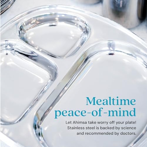 Ahimsa Stainless Steel Toddler Plates - BPA Free Non Toxic 3 Sections