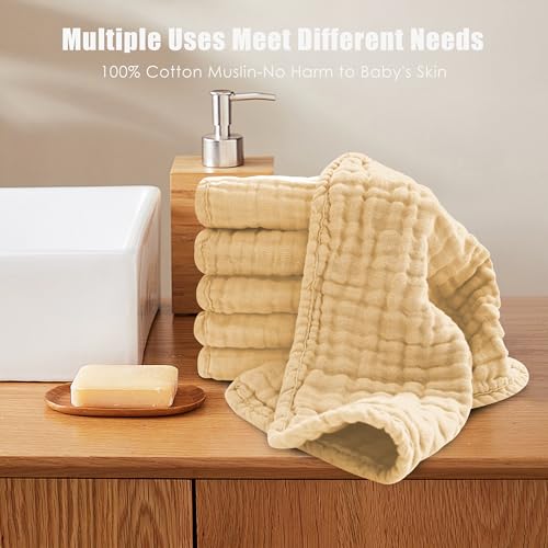 MOON PARK 12 Pack Washcloths - 12x12 Inches Ultra Soft 100 Cotton Muslin