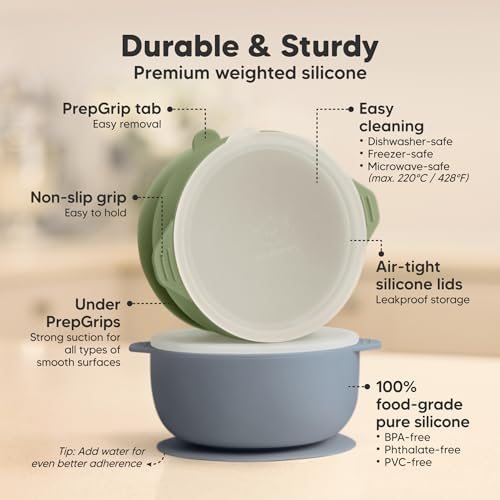 KeaBabies 2-Pack Suction Baby Bowls with Lids and Utensils Set 1