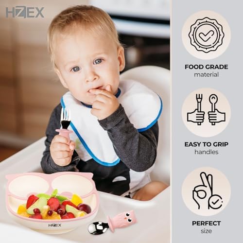 HZEX Owl Themed Silicone Feeding Set for Toddlers - 4 Piece