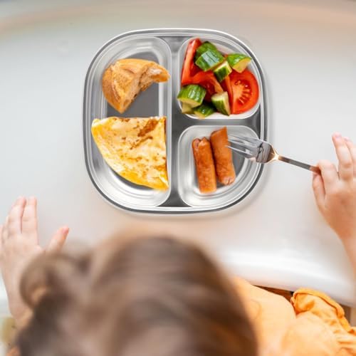 AIEVE Stainless Steel Baby Plate with Suction Base and Dividers