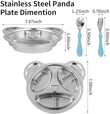 YLARMY Set of 4 Stainless Steel Divided Plates and Utensils for Kids