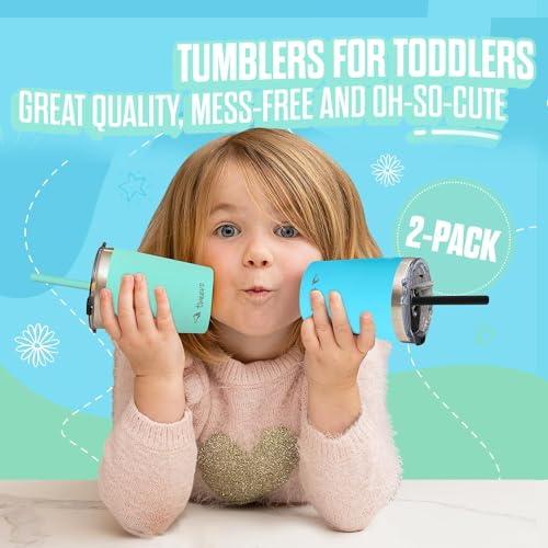 Tweevo Toddler Sippy Cups 2 Pack - Stainless Steel with Straws and Screw Lids