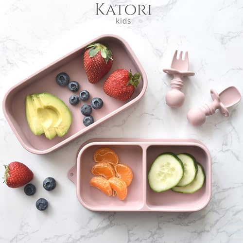KATORI Kids Suction Plate Set 5PC Travel Baby Plates with Bag
