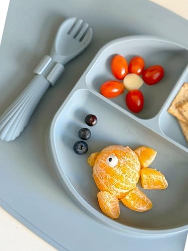 Modern Mini Silicone Suction Plate with Fork Spoon