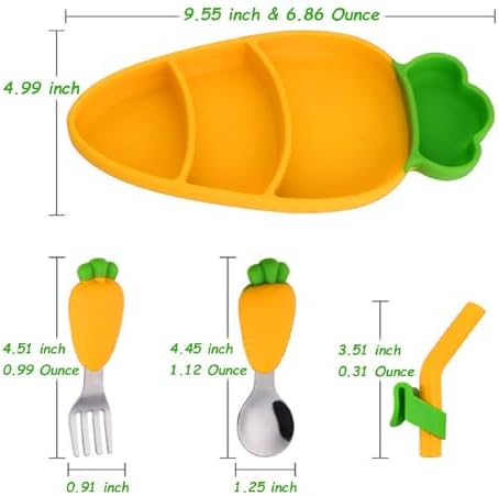 Suction Plates for Babies Toddlers BPA Free Microwave Safe Cute Carrot Design