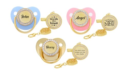 Personalized Pacifier Set with Clip for Baby Boy or Girl