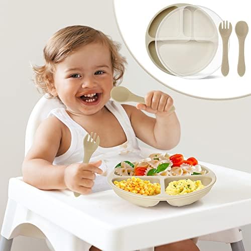 Meanplan 6 Pack Silicone Baby Plates with Lids and Forks