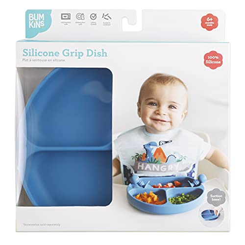 Bumkins Toddler Suction Plate Divided Grip Dark Blue