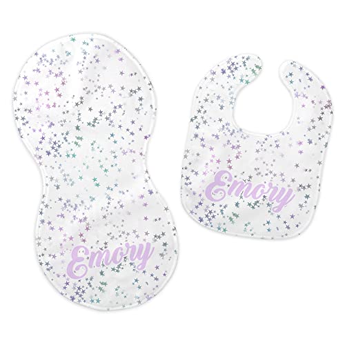 Personalized Baby Name Feeding Cloth Set with Pink and Blue Twinkle Design
