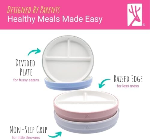 Elk and Friends Porcelain Divided Plates with Silicone Sleeves for Kids