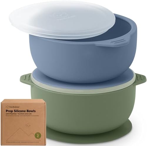 KeaBabies 2-Pack Suction Baby Bowls with Lids - BPA-Free Dishwasher Safe 1
