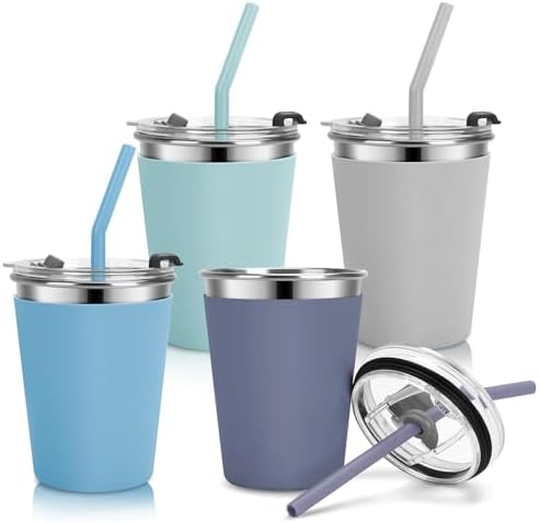 Vermida 12oz Leak Proof Kids Cups with Straws and Lids 4 Pack