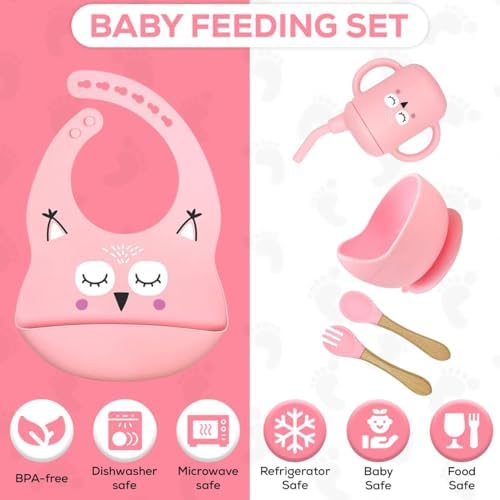ZYLOSTORE Silicone Baby Feeding Set with Plates and Utensils PINK