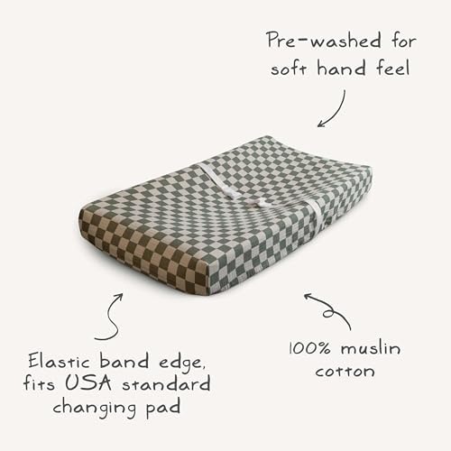 Mushie Extra Soft Muslin Changing Pad Cover Natural Check 1